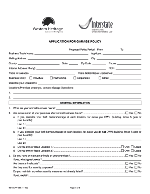 Garage Insurance Policy Application