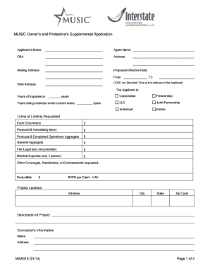 Music Owner's and Protective's Supplemental Application