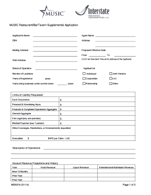 MUSIC Restaurant/Bar/Tavern Supplemental Application