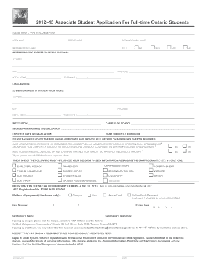 2012–13 Associate Student Application for Full-time Ontario Students