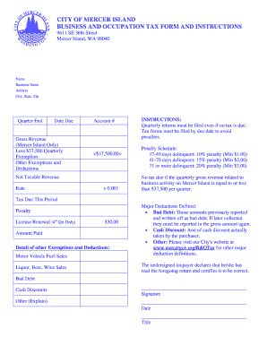 Mercer Island Business and Occupation Tax Form