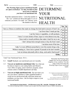 Nutritional Health Checklist