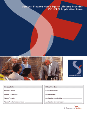 Seniors' Finance Home Equity Lifetime Provider Application Form