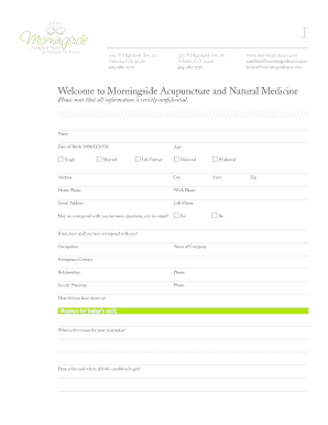 Acupuncture and Natural Medicine Patient Intake Form