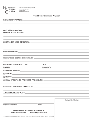 Short Form History and Physical