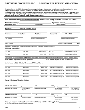 Greystone Properties Leaseholder Housing Application