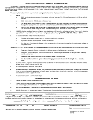 School Bus Driver DOT Physical Addendum Form