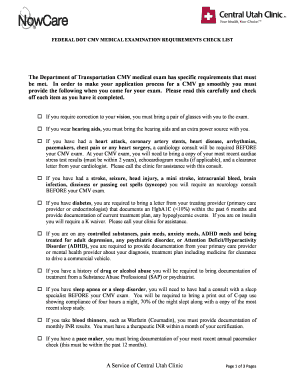 Federal DOT CMV Medical Examination Requirements Checklist