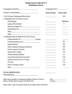 Alaska Synod ELCA Remittance Form
