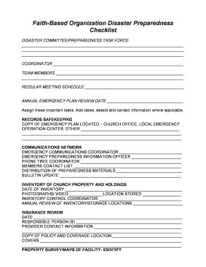 Faith-Based Organization Disaster Preparedness Checklist