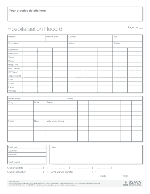 Veterinary Hospitalisation Record
