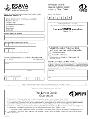 BSAVA Membership Payment Direct Debit Form