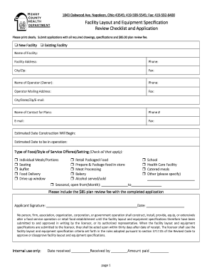 Ohio Food Service Facility Layout and Equipment Specification Application