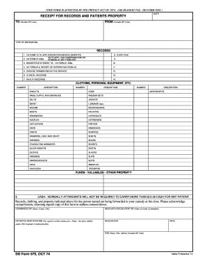 DD bFormb 675 Receipt for Records and Patients Property October bb - dtic