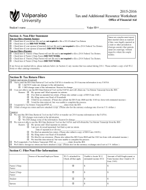 2015-2016 Tax and Additional Resource Worksheet