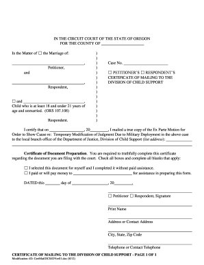 Certificate of Mailing to Division of Child Support