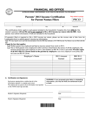 Parents’ 2013 Income Certification