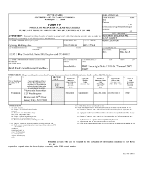 Form 144 Notice of Proposed Sale of Securities