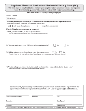 Regulated Research Institutional Form 1C