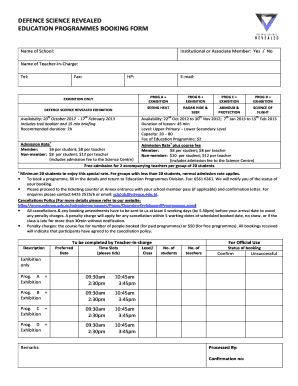 Defence Science Revealed Education Programmes Booking Form