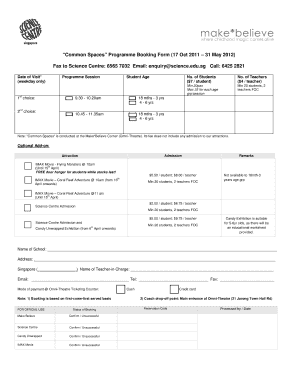 Common Spaces Programme Booking Form