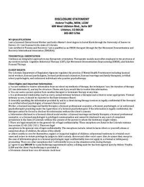Colorado Therapist Client Disclosure Statement