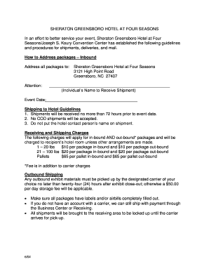 Sheraton Greensboro Hotel Shipping Guidelines