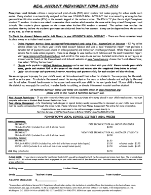 Finneytown Local Schools Meal Account Prepayment Form