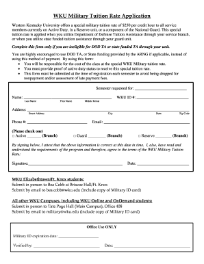 Western Kentucky University Military Tuition Rate Application