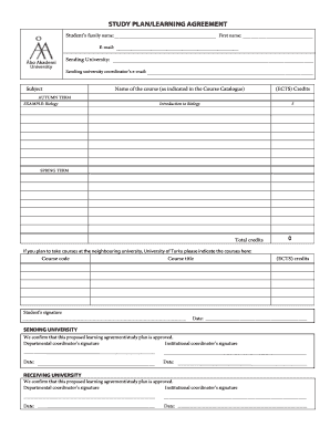 Study Plan/Learning Agreement