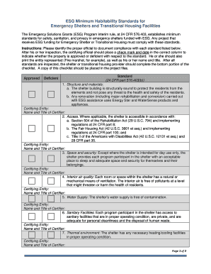 ESG Emergency Shelter Compliance Checklist