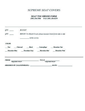 Supreme Seat Covers Order Form