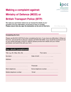 UK Police Complaint Form