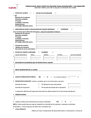 FORMULARIO PARA ENVÍO DE EQUIPOS PARA REPARACIÓN / CALIBRACIÓN