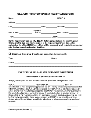 USA Jump Rope Tournament Registration Form