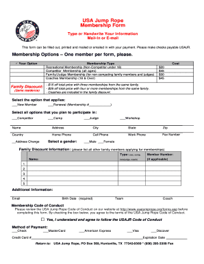 USA Jump Rope Membership Form