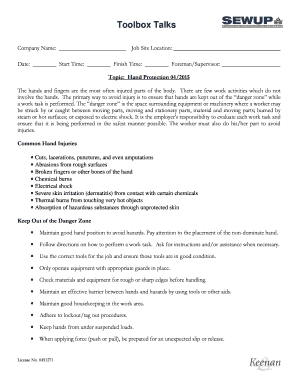 Hand Protection Toolbox Talk Form