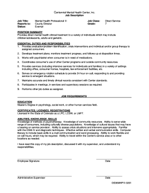 Mental Health Professional Job Description