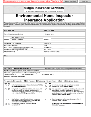 Environmental Home Inspector Insurance Application