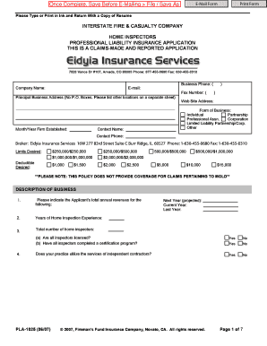 Home Inspectors Professional Liability Insurance Application