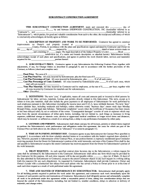 Subcontract Construction Agreement