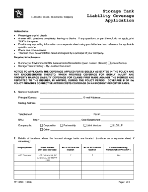 Storage Tank Liability Coverage Application