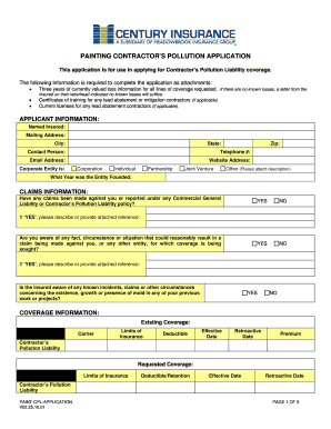 Painting Contractor Pollution Liability Application