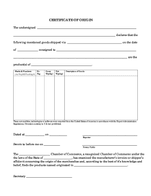 Certificate of Origin