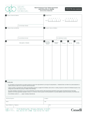 North American Free Trade Agreement Certificate of Origin