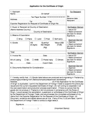Certificate of Origin Thailand Japan