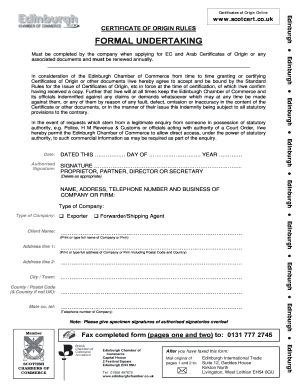 Certificate of Origin Formal Undertaking