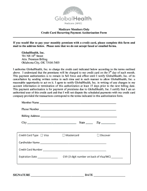 Medicare Credit Card Payment Authorization Form
