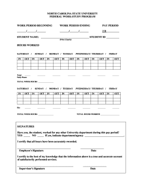 North Carolina State University Federal Work-Study Program Timesheet