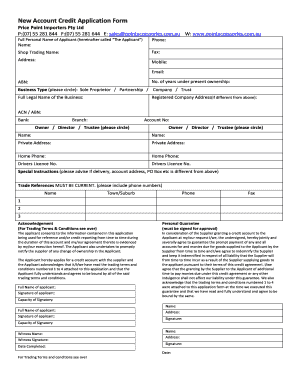 New Account Credit Application Form